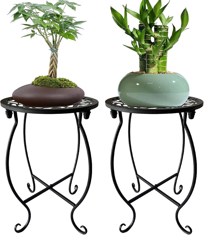 EKINIYAR Plant Stand Indoor Outdoor, Set of 2 Metal Plant Stand for Indoor Plants Iron Art Flower Pot Holder Stand Decoration Shelf Racks for Single Planter Use in Garden Patio Corner