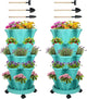 DUNCHATY Stackable Planter, Vertical Garden Planter with Wheels and Garden Tools, Strawberry Planter Indoor/Outdoor 5 Tier Herb Planter Pots for Growing Vegetables and Succulents,Teal