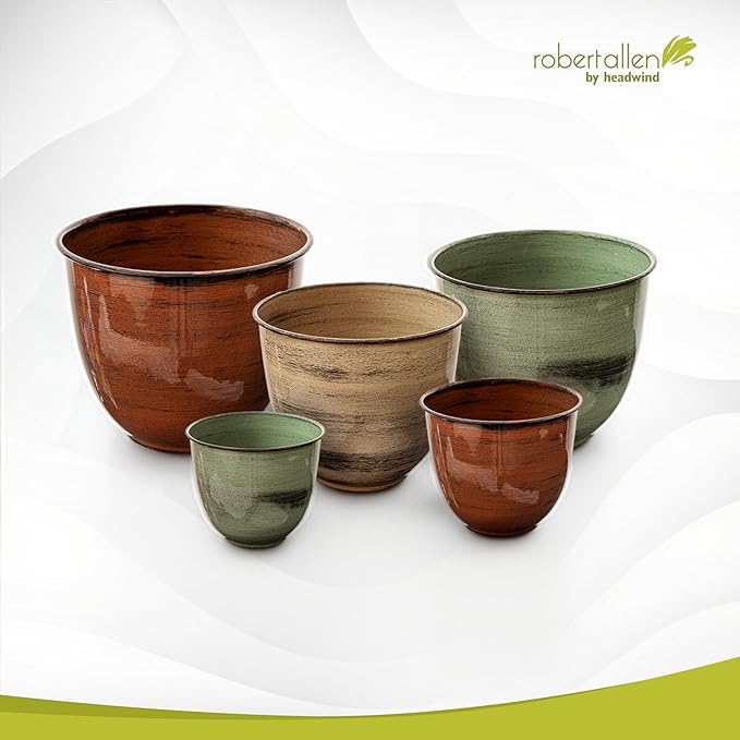 Headwind Glazed Ironstone Hamilton Collection Decorative Plant Pot – 14" Chestnut Brown Pot – Lightweight & Durable with Drainage Flower Pots for Indoor Plants & Outdoor Planter Use by Robert Allen
