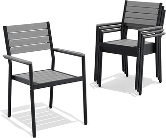 Pellebant Stackable Outdoor Dining Chairs Set of 4, Aluminum Patio Chairs with Arms, All-Weather for Garden, Lawn, Deck, Porch and Yard, Grey