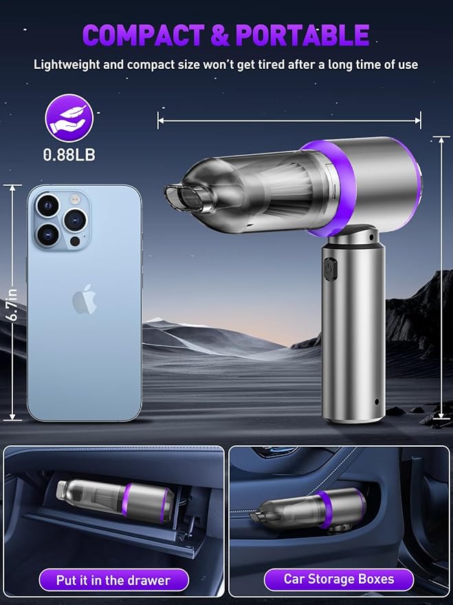Vacuum/Air Duster 80,000RPM Super Power Mini Car Vacuum Cleaner 4-in-1 air Blower Gun Air Duster & Air Blower & Pump Hand Electric air Duster Handheld dust Blower Blower Cordless (Purple)