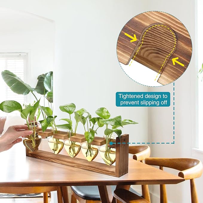 Plant Terrarium Hanging Propagation Stations Gift for Women Air Plants Holder with Wooden Stand Heart Glass