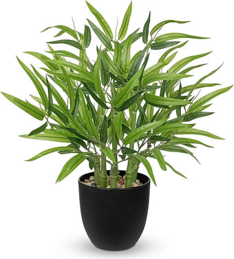 Artificial Bamboo Tree Plant 18 inch Tall Potted Fake Plant-Faux Tree in Black Pot for Farmhouse Home, Office, Kitchen, Counter Top, Indoor Decor, Money Tree, Lucky Plant
