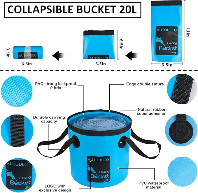 AUTODECO 22Pcs Car Wash Cleaning Tools Kit Car Detailing Set with Blue Canvas Bag Collapsible Bucket Wash Mitt Sponge Towels Tire Brush Window Scraper Duster Complete Interior Car Care Kit
