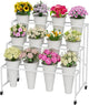 NEYCIL Flower Stand, 3-Tier Flower Display Stand with Buckets for Indoor Outdoor, Flower Cart Display Stand with Wheels for Courtyard, Balcony, Flower Shop, Wedding, Party, Exhibition, White