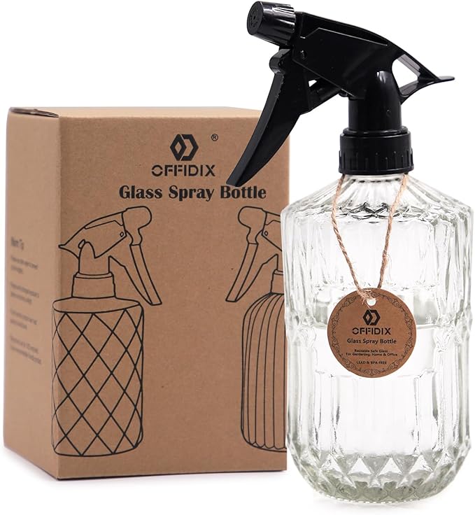 OFFIDIX Glass Spray Bottle,Plant Mister,Pressure Watering Can,Water Spray Bottle with Adjustable Nozzle,0.43L/15.17oz Handheld Spray Bottles for Outdoor Indoor Garden,Cleaning Solutions