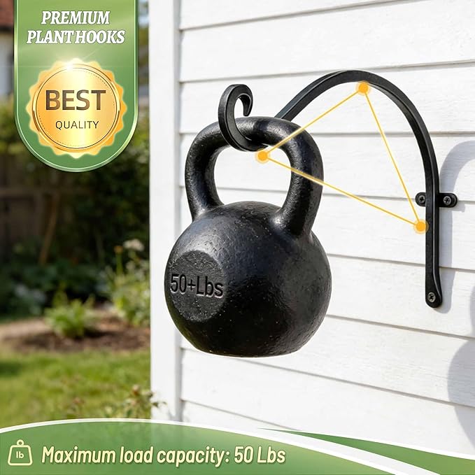 Lifyzoon Hanging Plant Brackets Outdoor - 4 Pack 12-Inch Hanging Bird Feeder Hangers, Black Metal Outdoor Wall Hooks for Heavy Plants, Birdhouse, Wind Chimes