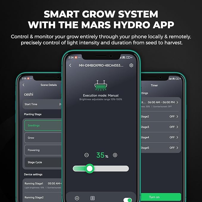 Mars Hydro 3x3 Smart Grow Tent Kit Complete System with Smart Controller 43,FC-E3000 APP Control Dimmable 1184Pcs Grow Light,1680D High Reflective Mylar,4inch Customized Ventilation System