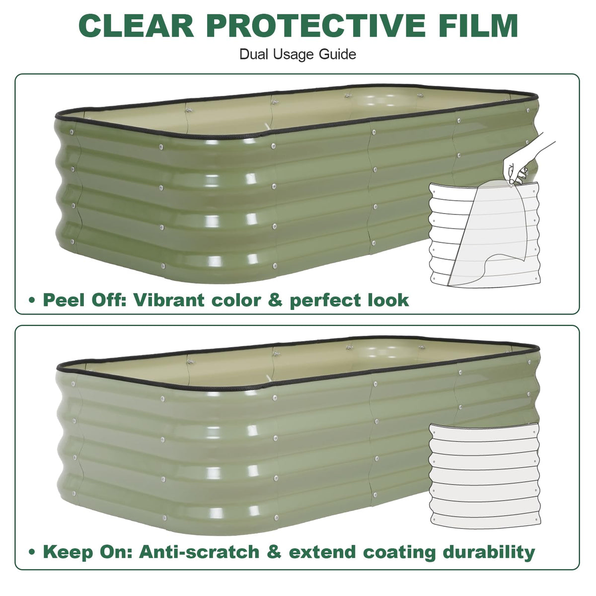 BIRDSINYARD 3 in 1 Galvanized Raised Garden Bed, 4x2x1ft, 2Pack, Green