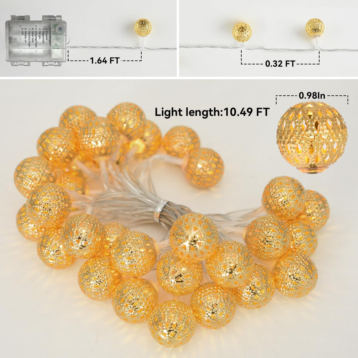 Globe String Lights,CMYK 30 LED Fairy String Lights Battery Operated for Indoor,Party,Patio,Wedding,Bedroom,Christmas Tree,Warm White