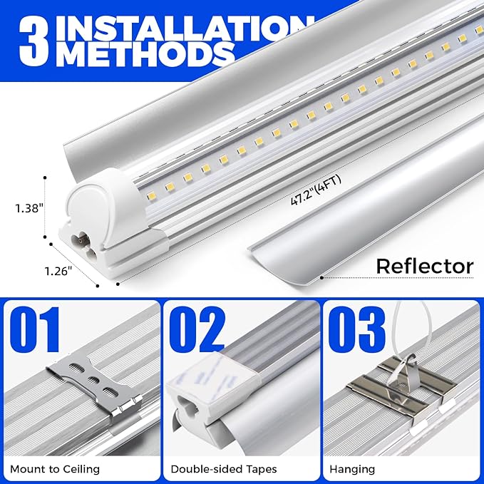Barrina T8 Grow Lights for Indoor Plants, 4FT Full Spectrum Grow Light, 168W(4 x 42W), Plant Lights for Greenhouse Indoor Growing, V-Shape with Reflector, Linkable, 5000K Daylight White, 4 Packs