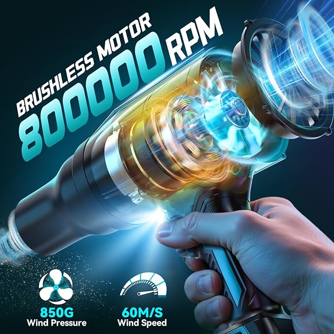 Leaf Blower Cordless Compatible with Makita 18V: 800000RPM Portable Dust Cleaner, Electric Handheld Turbo Jet Blower Lightweight with Brushless Motor for Patio Cleaning Garden Lawn Care (No Battery)
