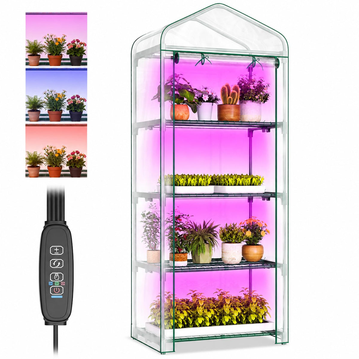 DoCred Indoor Greenhouse with Grow Lights, 4-Tier Mini Greenhouse PVC Cover