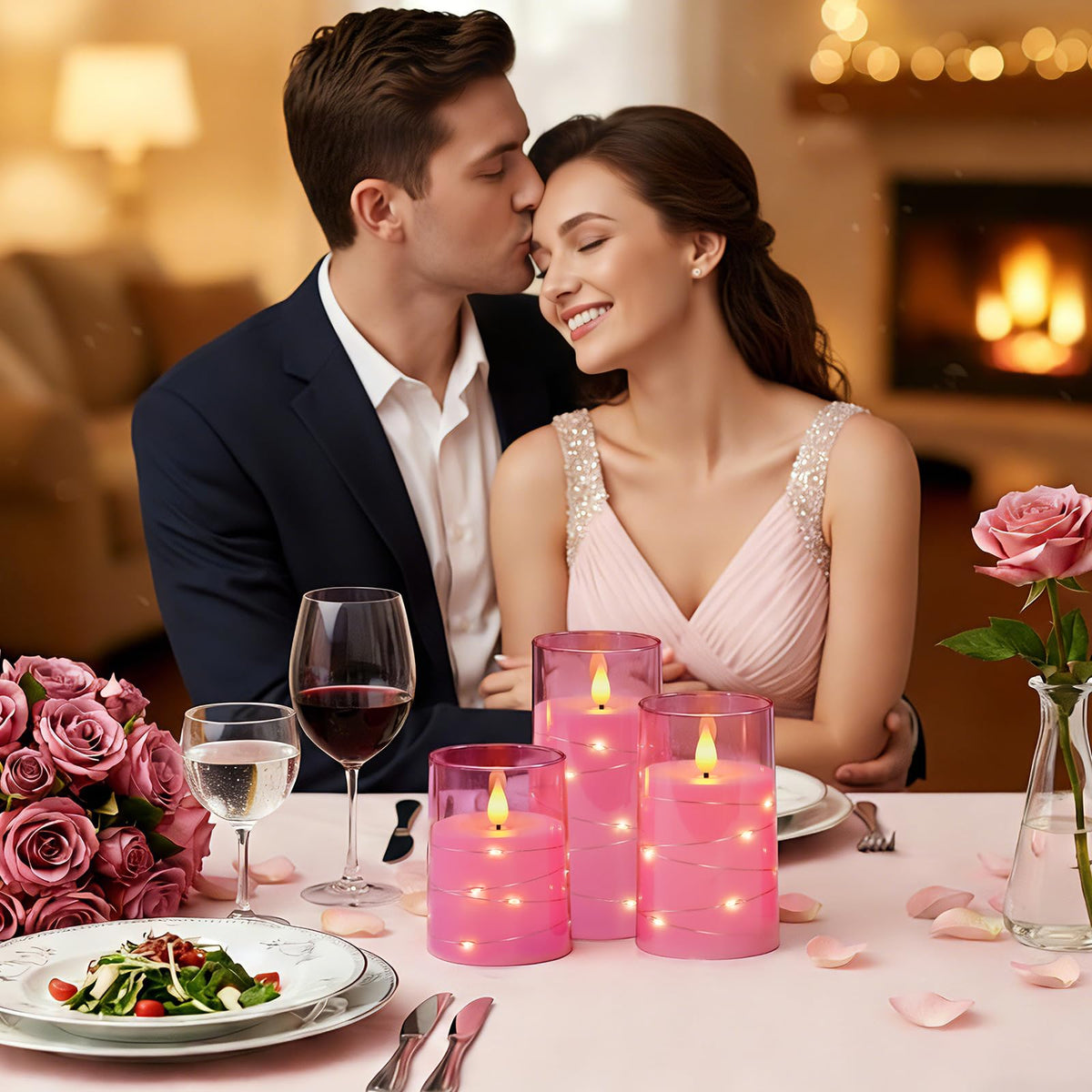 Homemory Flickering Flameless Candles, Pink LED Pillar Candles with Remote