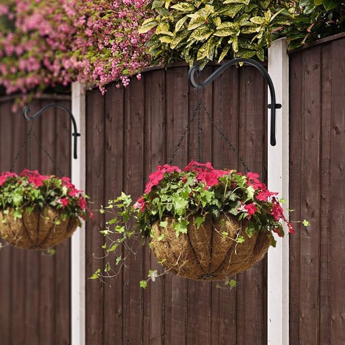 AJART Hanging Plant Hanger Outdoor: 12-Inch Metal Bird Feeder Wall Hooks - 4 Pieces Black Plant Bracket Hook for Hanging Flower Baskets