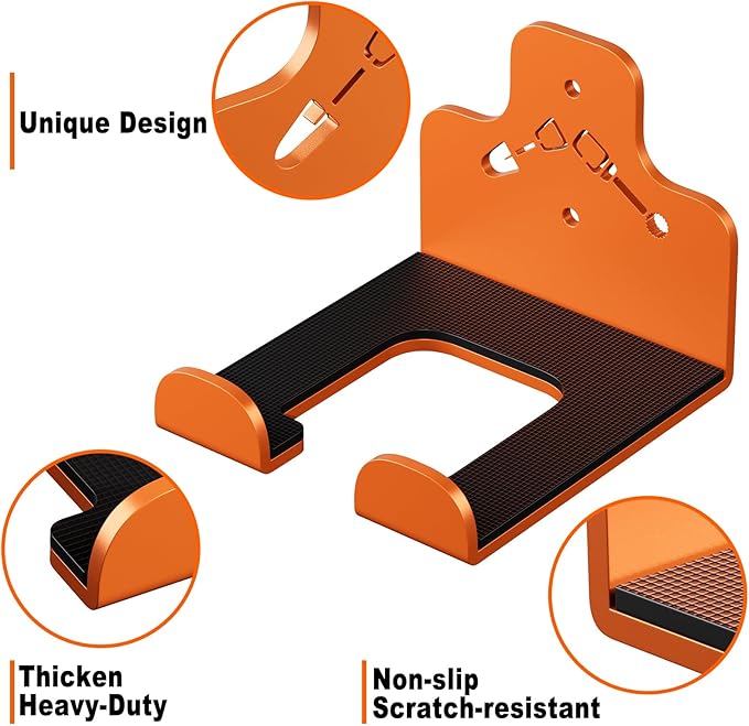 Garage Storage Trimmer Rack, Weed Whackers Holder Organizer Garden Power Tool Hanger Wall Mounted for Garage Trimmer, Hedge Trimmer, Grass Trimmer, Garden Tools,3 Packs(Orange)