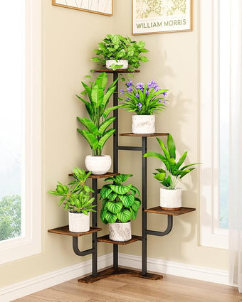 Homsorout Corner Plant Stand Indoor - 6 Tiered Indoor Plant Stand Square Metal Plant Shelf, Plant Organizer for Living Room, Graden, Balcony, Home Decor (Brown)