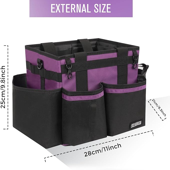 Compact Wearable Cleaning Caddy, Small Cleaning Caddy Supplies Organizer with Handle & Shoulder Straps for Housekeepers, Under Sink & Car Cleaning Tool Organizers Bag (RoyalPurple)