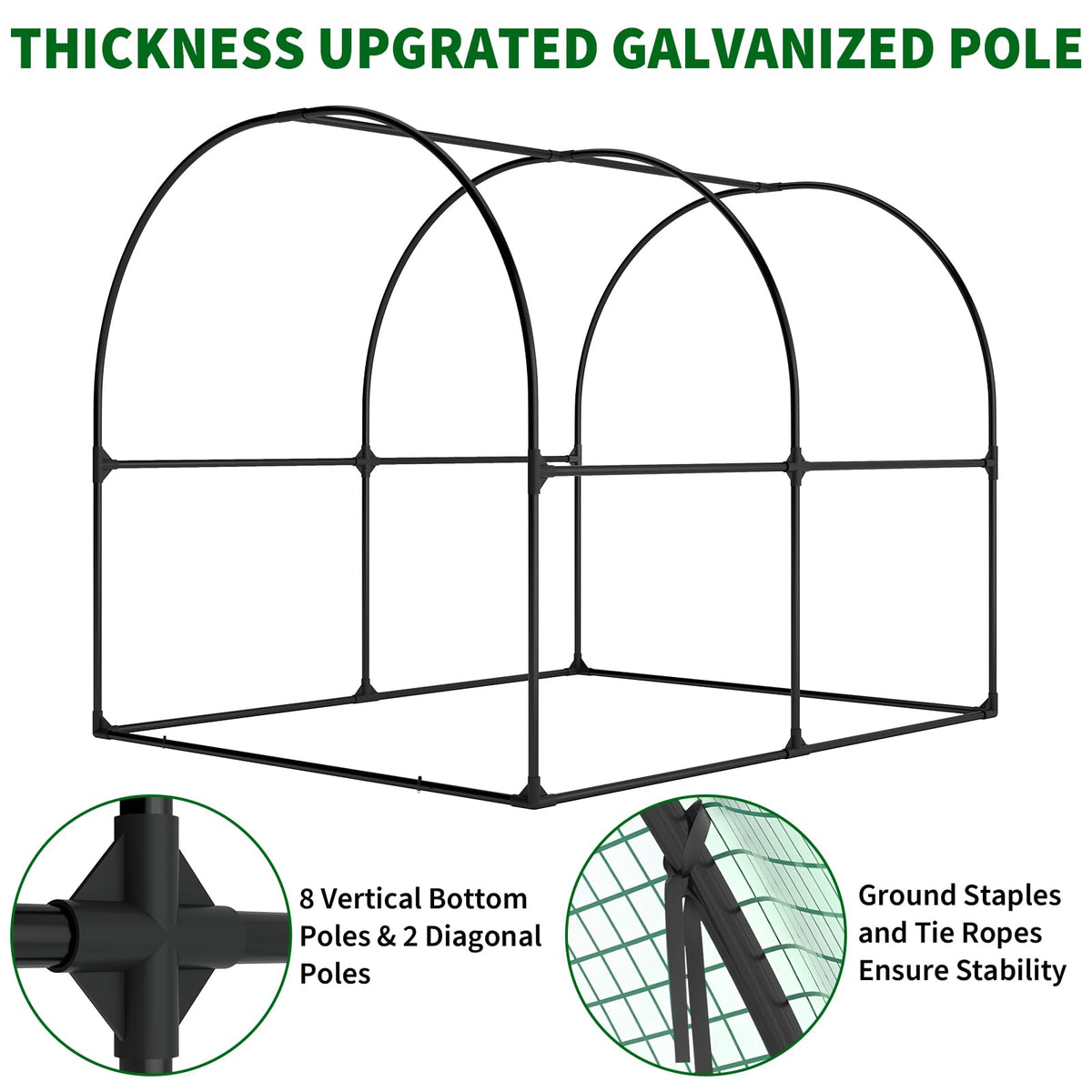Patikuin Large Walk-in Tunnel Greenhouse, Heavy Duty Galvanized Steel Frame, Mesh Door & Windows, Roll-Up Zipper Door, UV-Protected PE Cover for Garden Plants, Green