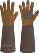 HANDLANDY Long Gardening Gloves for Men & Women, Cowhide Leather Rose Pruning Gloves- Breathable & Durable Gauntlet Glove (X-Large, Brown)