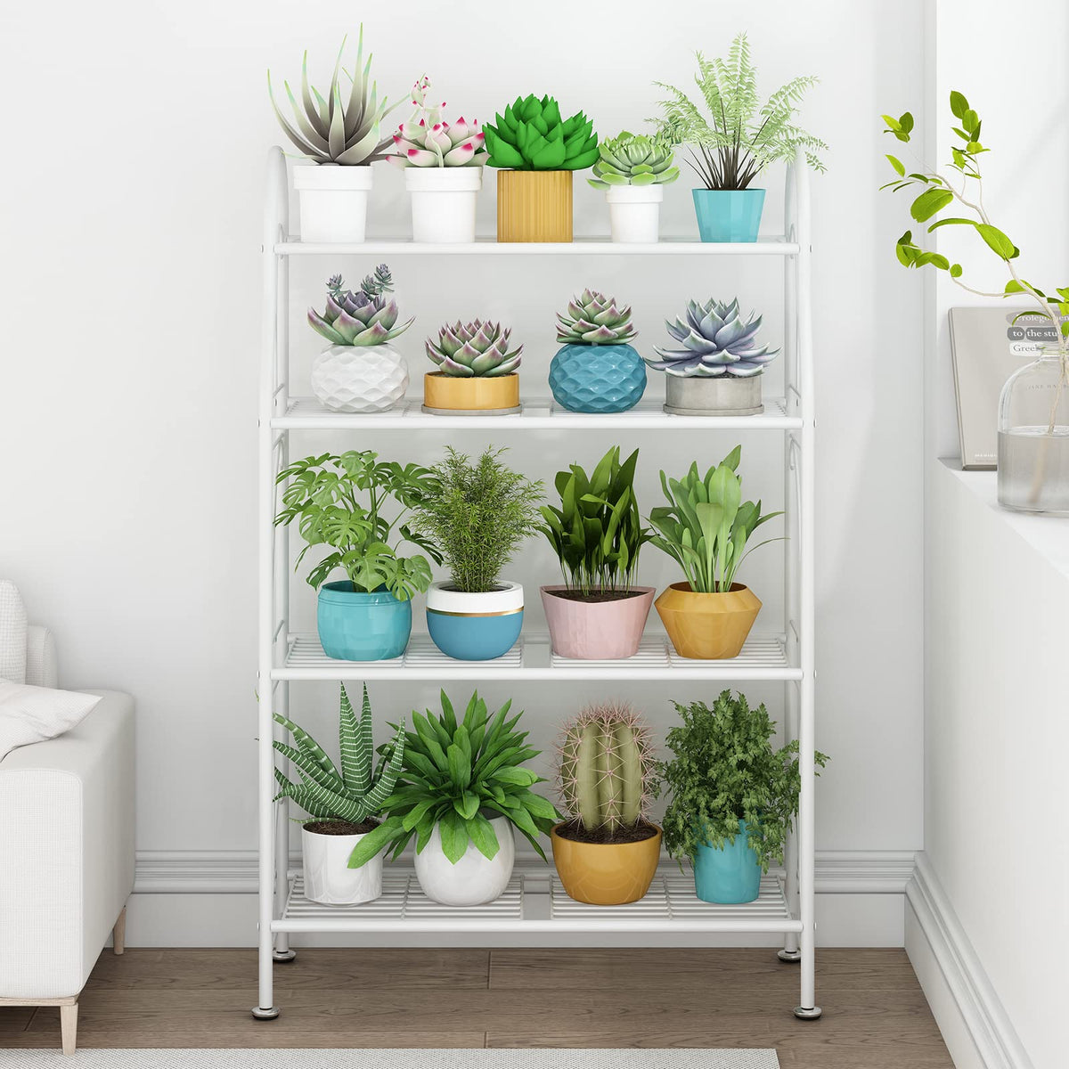 SORCEDAS 4 Tier Metal Plant Stand Indoor Outdoor Corner Flower Shelf