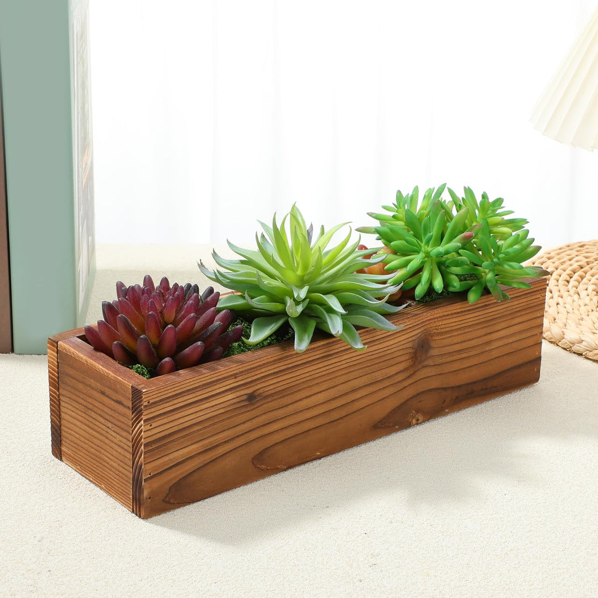 Toddmomy Wood Planter Box Rustic Wood Flower Pot for Succulents Herbs and Small Plants 11.81 X 3.74 X 2.75 in Indoor Outdoor Window Sill Garden Balcony Office Decor