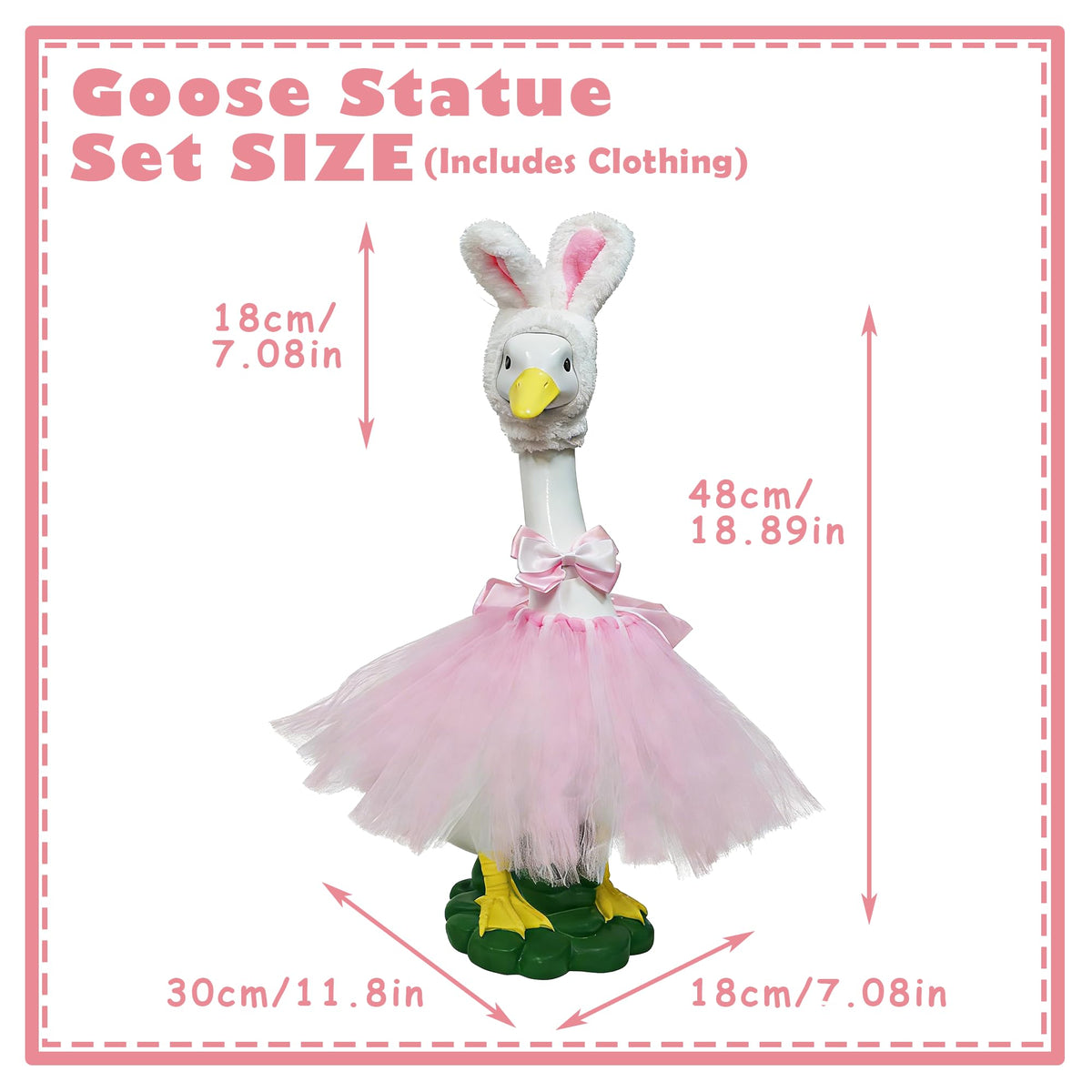 Large Porch Goose Statue with Pink Plush Rabbit Outfit, Garden Porch Decor