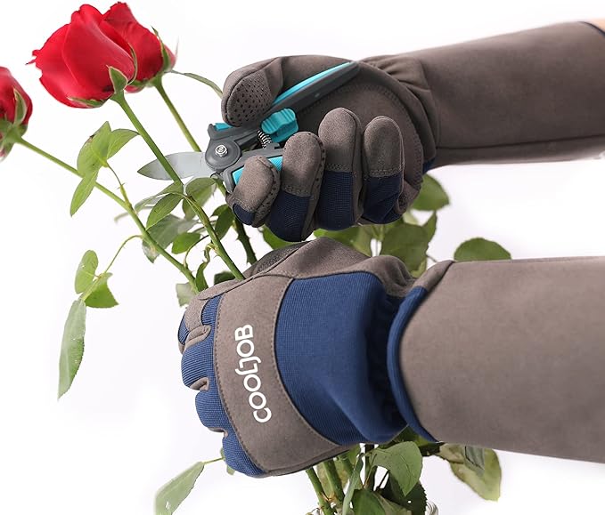 COOLJOB Thorn Proof Rose Pruning Garden Gloves for Men, Long Sleeve Padded Yard Work for Bush, Blackberry, Cactus, Heavy Duty/Puncture Resistant/Machine Washable, Large, Navy