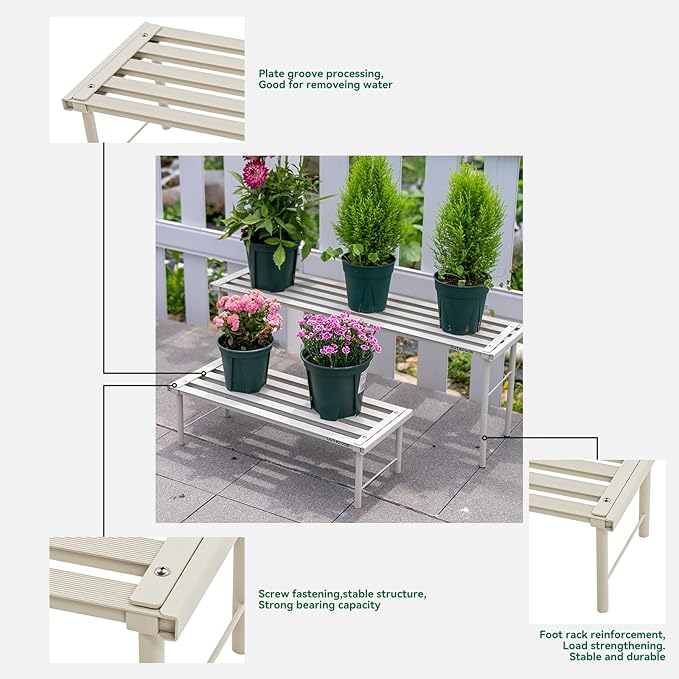 MultirackX Metal Plant Stand, Rust-proof Aluminum Flower Pot Stand, Heavy Duty Planter Display Shelving for Patio Balcony Garden Living Room Decorative (White, 23.6 Inch)