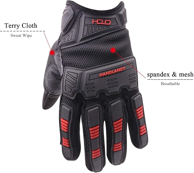 HANDLANDY Mens Work Gloves Touch screen, Utility Mechanic Gloves, Flexible Breathable Fit- Padded Knuckles & Palm