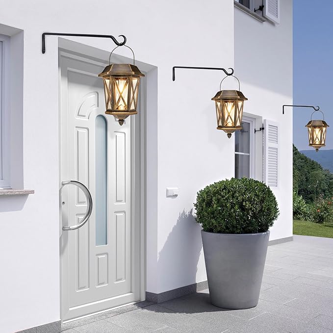 16 inch Plant Hanger, Sturdy Hanging Plant Bracket Outdoor, Hanging Plant Wall Hook Heavy Duty, for Hanging Bird Feeders, Planters, Lanterns, Wind Chimes, Indoor/Outdoor Use, Black, Set of 2