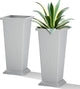 TUYOHW 24 Inch Tall Tapered Square Planters (Set of 2) - Indoor Outdoor Large Flower Pots with Built-in Drainage & Matching Water Tray for Patio, Garden, Home - White
