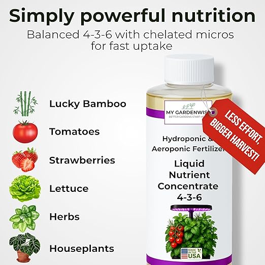 Liquid Plant Food – Hydroponics Nutrients for Indoor House Plants, Tomato, Strawberry, Lucky Bamboo, Lettuce, Vegetable Garden & Herbs – Aero Nutrients Liquid Fertilizer for All Growing Systems (32oz)