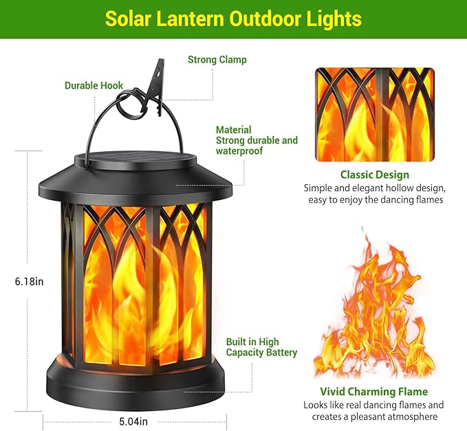KOOPER 6 Pack Solar Lantern Outdoor Lights, Upgraded Flickering Flame Solar Lanterns Outdoor Waterproof, Auto ON/Off Lanterns Decorative Outdoor, Hanging Lantern for Yard Patio LawnTable Garden Decor