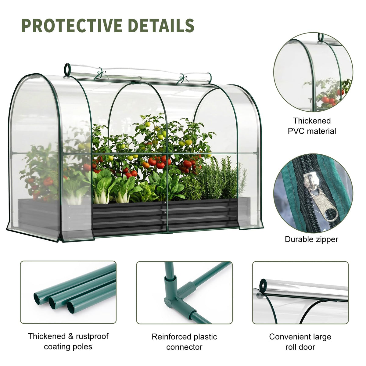 SUNYRISY Galvanized Raised Garden Bed with Greenhouse