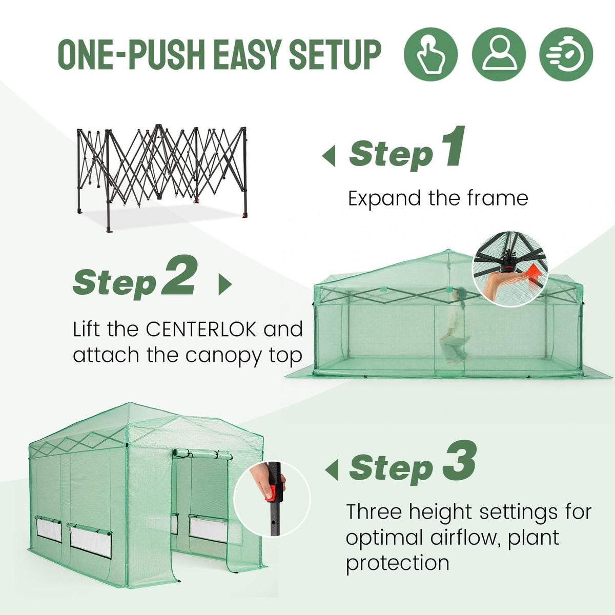 CROWN SHADES 12X8 Pop Up Outdoor Walk-in Portable Greenhouse,Green