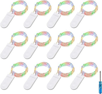 Fairy Lights CR2032 Battery Operated,6.6Ft/2Meter 20 LEDs Micro Silver Wire String Lights for Bedroom Christmas Party Wedding Decoration(Multicolour, 12 Pack)