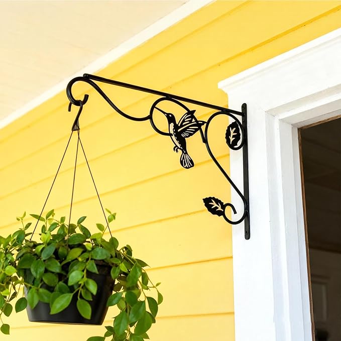 Aftermat 2 Packs Plant Hooks for Hanging, 12 Inch Indoor/Outdoor Metal Wall Black Hangers, Sturdy Plant Bracket for Planters, Wind Chimes, Lanterns, Bird Feeders, Garden, Home, Patio Decor