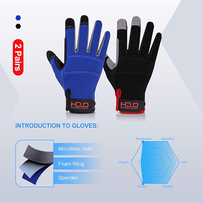 HANDLANDY Work Gloves for Men & Women, Utility Mechanic Working Gloves Touch Screen, Flexible Yard Work Gloves