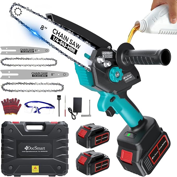 Mini Chainsaw Cordless, 8 inch & 6 inch Electric Chain Saw with 2pcs 4000mAh Batteries, Battery Powered Handheld Saw for Trees Trimming Wood Cutting, Ideal Gift for Men Dad Husband