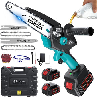 Mini Chainsaw Cordless, 8 inch & 6 inch Electric Chain Saw with 2pcs 4000mAh Batteries, Battery Powered Handheld Saw for Trees Trimming Wood Cutting, Ideal Gift for Men Dad Husband