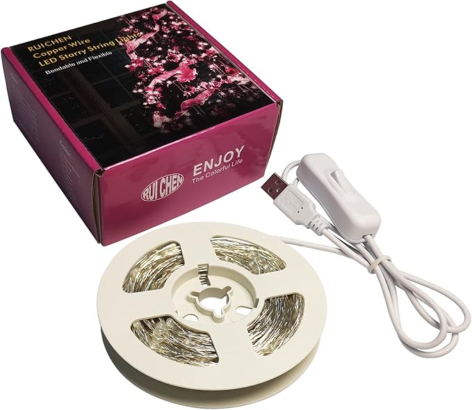 RUICHEN Silver Wire 66 Ft 200 LED USB Fairy String Lights with On/Off Switch (Orange)