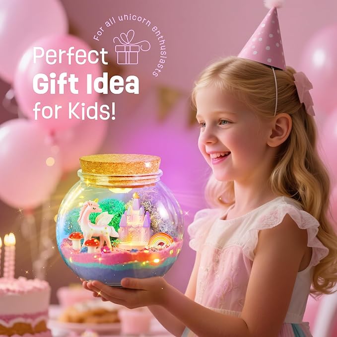 LAOESE Unicorn Gifts for Girls - Light Up Terrarium Kit for Kids - DIY Unicorn Toys for Girls Age 4 5 6 7 8-12 Year Old, Arts and Crafts Kit for Kids, Christmas Halloween Birthday Gifts