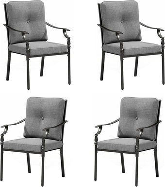 MFSTUDIO Outdoor Patio Dining Chairs Set of 4, Heavy-Duty Patio Chairs with Cushions, Wrought Iron Deck Chairs for Outside, Backyard, Garden