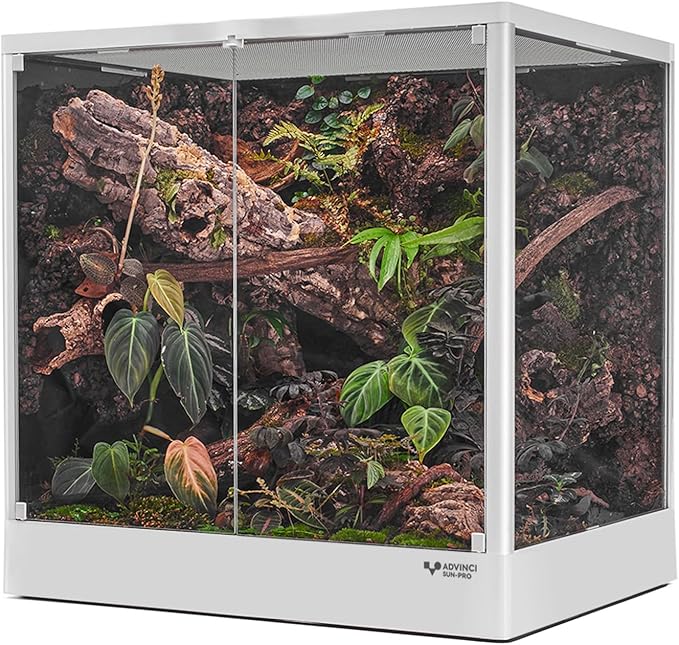 Reptile Glass Terrarium 24"x18"x24" 45 Gallon Knock-Down Dual-Locking Security Mesh Ventilation Durable Aluminum Frame Modern Design