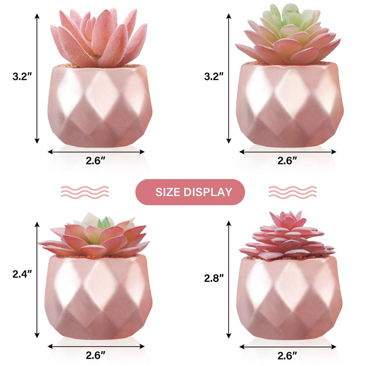 Tiita Mini Rose Gold Artificial Succulents in Pots, 4 Pack for Desk Decor