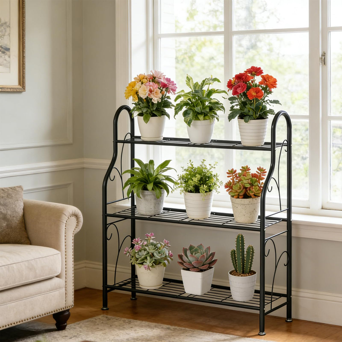 SORCEDAS Plant Stand Indoor Outdoor 3 Tier Metal Corner Flower Shelf