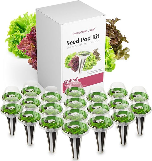 20-pod Seed Kit (Lettuce Salad Green) for AeroGarden, Mufga, iDOO and Other Indoor Hydroponic Gardens - 20 Grow Sponges, Baskets, Domes, Labels