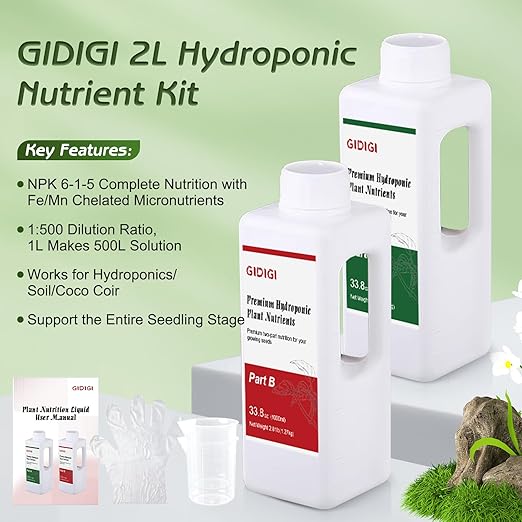 Hydroponic Nutrient Solution | Professional Base A & B Liquid Hydroponic Fertilizer for Indoor and Outdoor Plant | Supports Healthy Vegetative Growth and Flowering Stage | 75.5 oz(2 L) Set