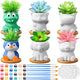 Ninehaoou 6 Sets Ceramic Succulent Pots with Drainage Color Paints Paintbrushes Palettes Paintable Succulent Flower Pots DIY Figurines Paint Craft Kit for Classroom(Cute Animal)